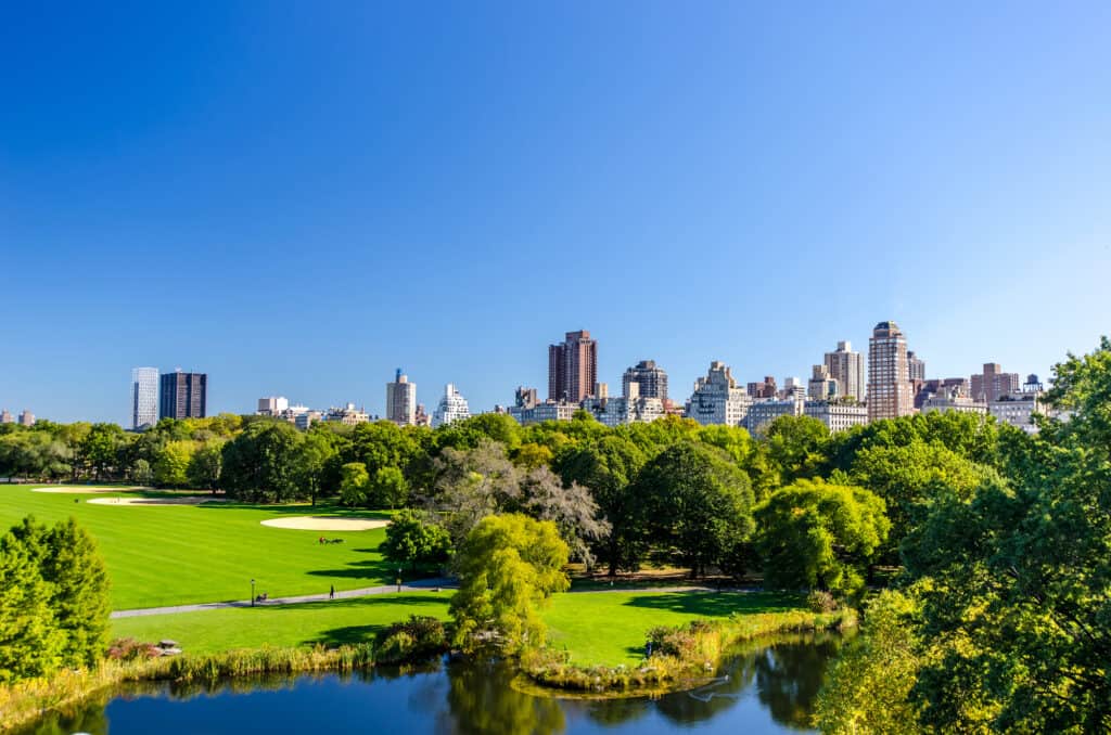 central park i new york city er en oase i storbyen her med udsigt til manhattan